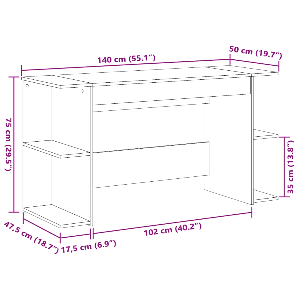 Writing Desk Sonoma Oak 140 x 50 x 75 cm Particleboard