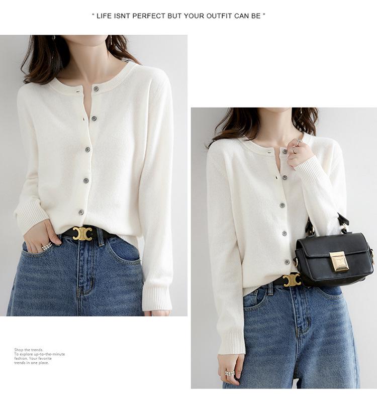 2023 Autumn/Winter Women's Korean-Style Camel Cardigan, Round Neck, Single-Breasted Knit Sweater.