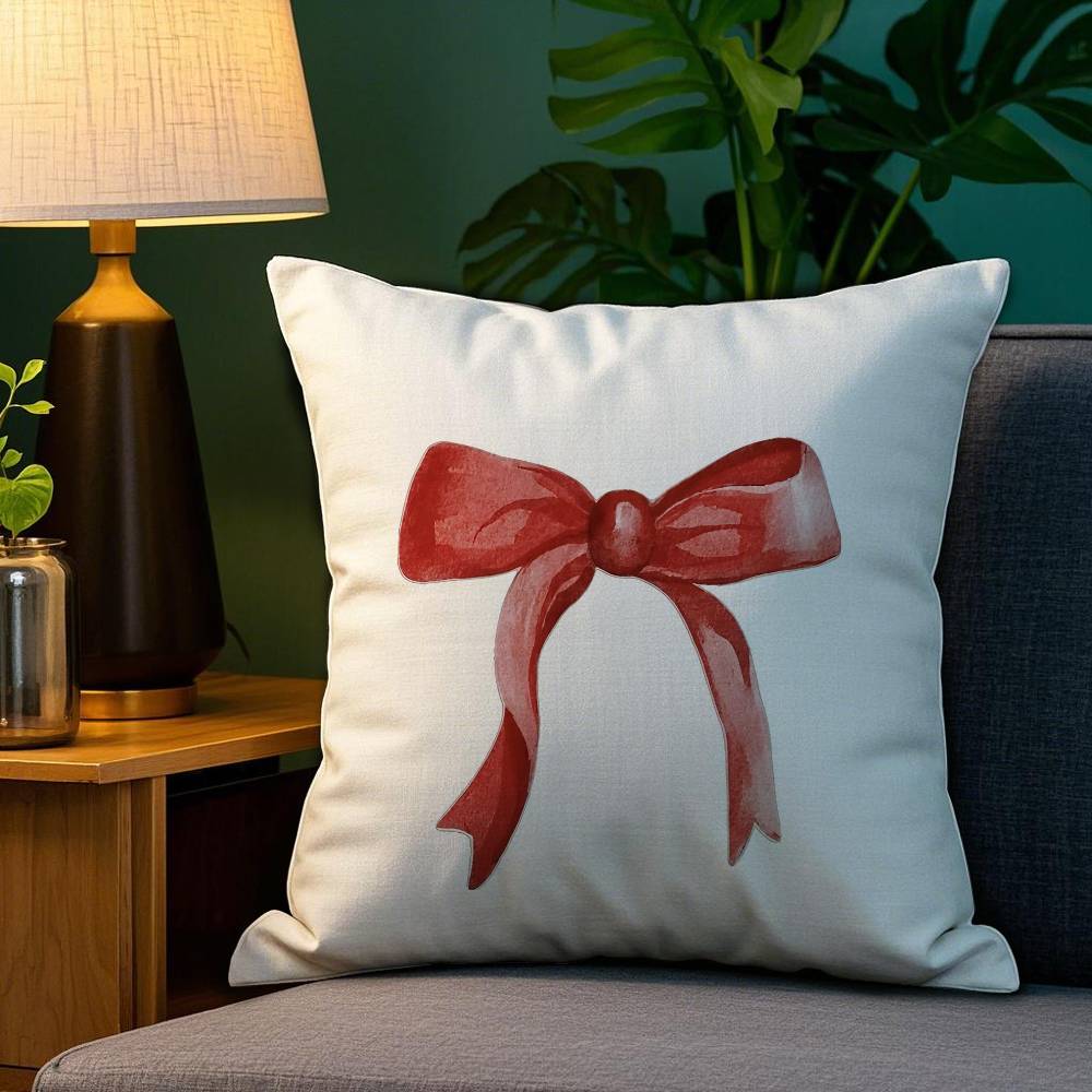 Merry Chrismas Red Bow Pillow Case Sofa Living Room Bedroom Double-sided Printing Square Cushion Nap Time Cushion Cover
