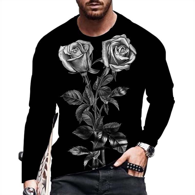 European and American Fashion Gradient Printed Casual Long Sleeved T-shirt O Neck Oversized Pullovers Tees Tops Men's Clothing