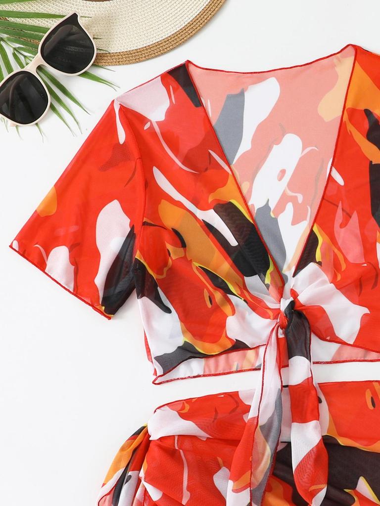 European-American Sexy Print Bikini Set: Women's 2026 Cross-Border Swimwear, Four-Piece Split Swimsuit.