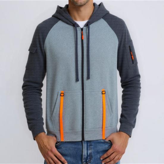 Men Hooded Jacket Autumn Winter Zip-up Hoodie Multi-Pocket Fleece Lined Sweatshirt Jacket for Daily