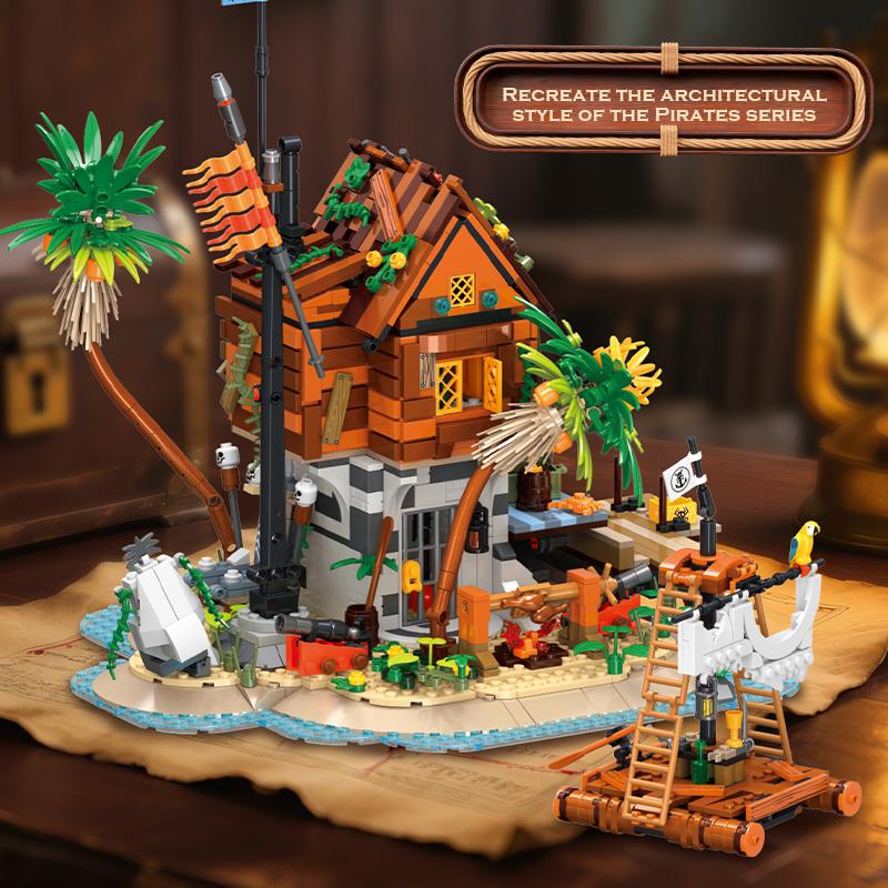 1487Pcs Pirate Series Rock Bay Moc Building Blocks Set Diy Architectural Model Assembly Toy Creative Ornament Kids Birthday Gift
