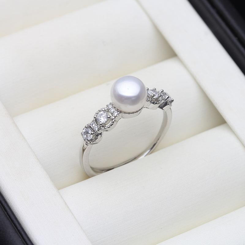 

Genuine Freshwater Sterling Silver Pearl Rings Adjustable,Trend Ring with Real Pearls Mother Wife Birthday Gift White Pink Black