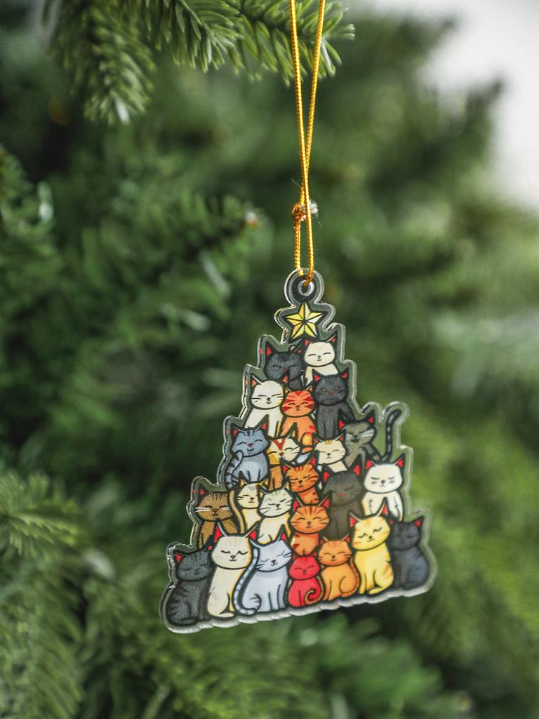 Noel Akrilik Kedi Ağacı Şeklinde Süs Sevimli Renkli Kediler Desenli Asılı Dekor Ev ve Parti İçin Şenlikli Noel Ağacı Dekorasyonu