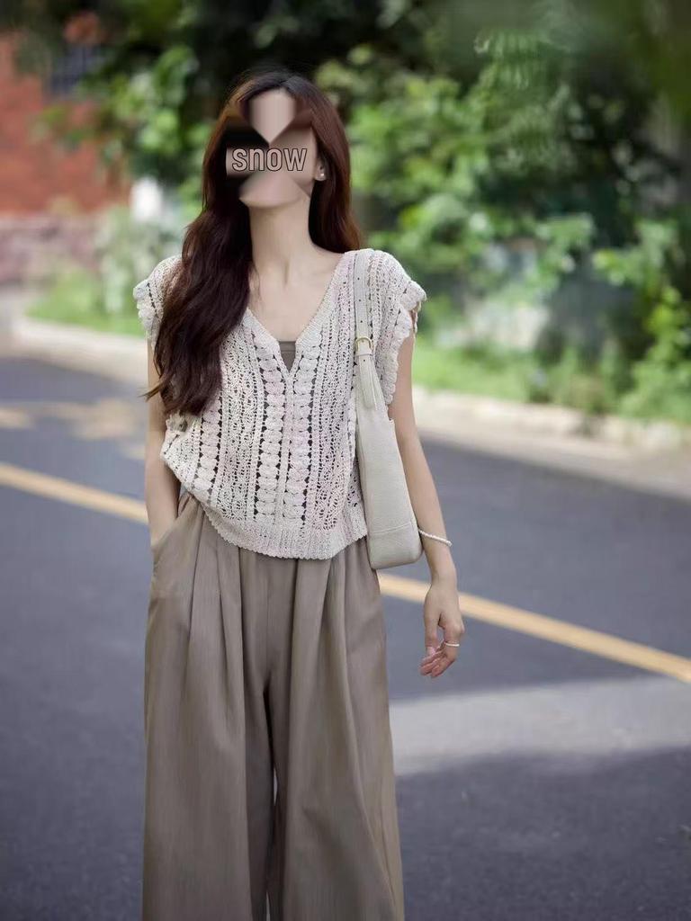 Slim-Fit Summer Tea-Toned Two-Piece Set for Women: Hong Kong & Korean Drama Style