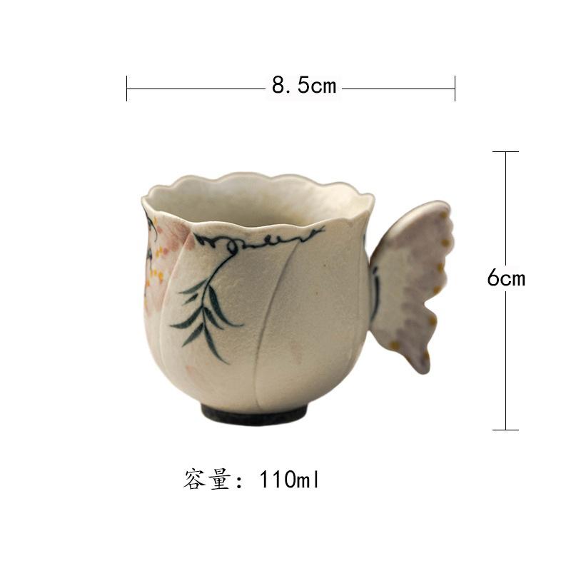 

Exquisite Caramel Glaze Hand-painted Spring Branch Ceramic Owner s Cup,creative Butterfly Handle Tea Single Cup,drinking Utensil 110ml