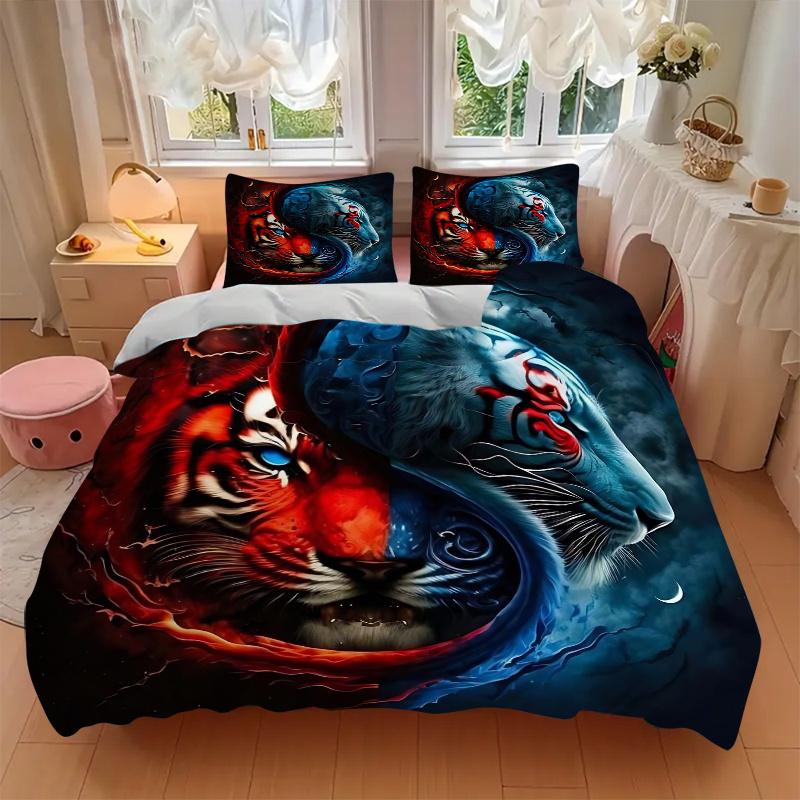3pcs Yin Yang Tiger Printed Bedding Set, Soft and Comfortable Quilt Cover for Bedroom, Guest Room (1 Duvet Cover + 2 Pillowcases, Pillow Cor