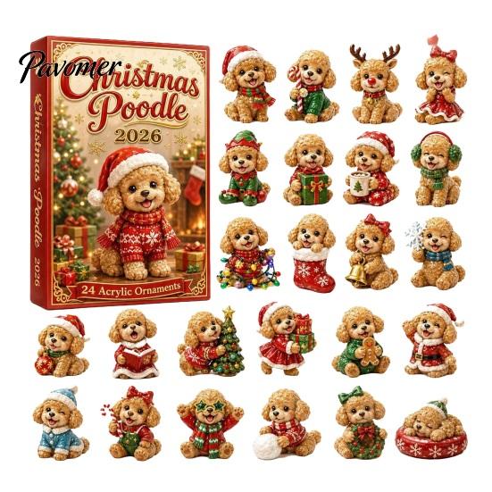 Giochi Festivi Interattivi 2026 Calendario dell'Avvento di Natale per Cani, Set di Ornamenti Acrilici a 24 Giorni con Figure di Cuccioli, Decorazione Piatta 2D da Appendere all'Albero
