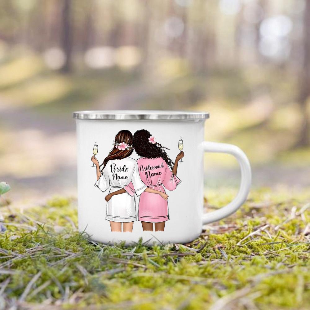 Personalized Enamel Mug Custom Name Tea Coffee Wine Mugs Bride Bridesmaid Cup Engagement Wedding Party Gifts for Maid of Honor