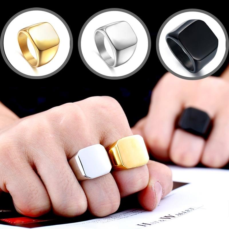 Men Ring Jewelry Anel Simple Ornaments Rings Square Big Width Signet Rings Titanium Steel Gifts Ring