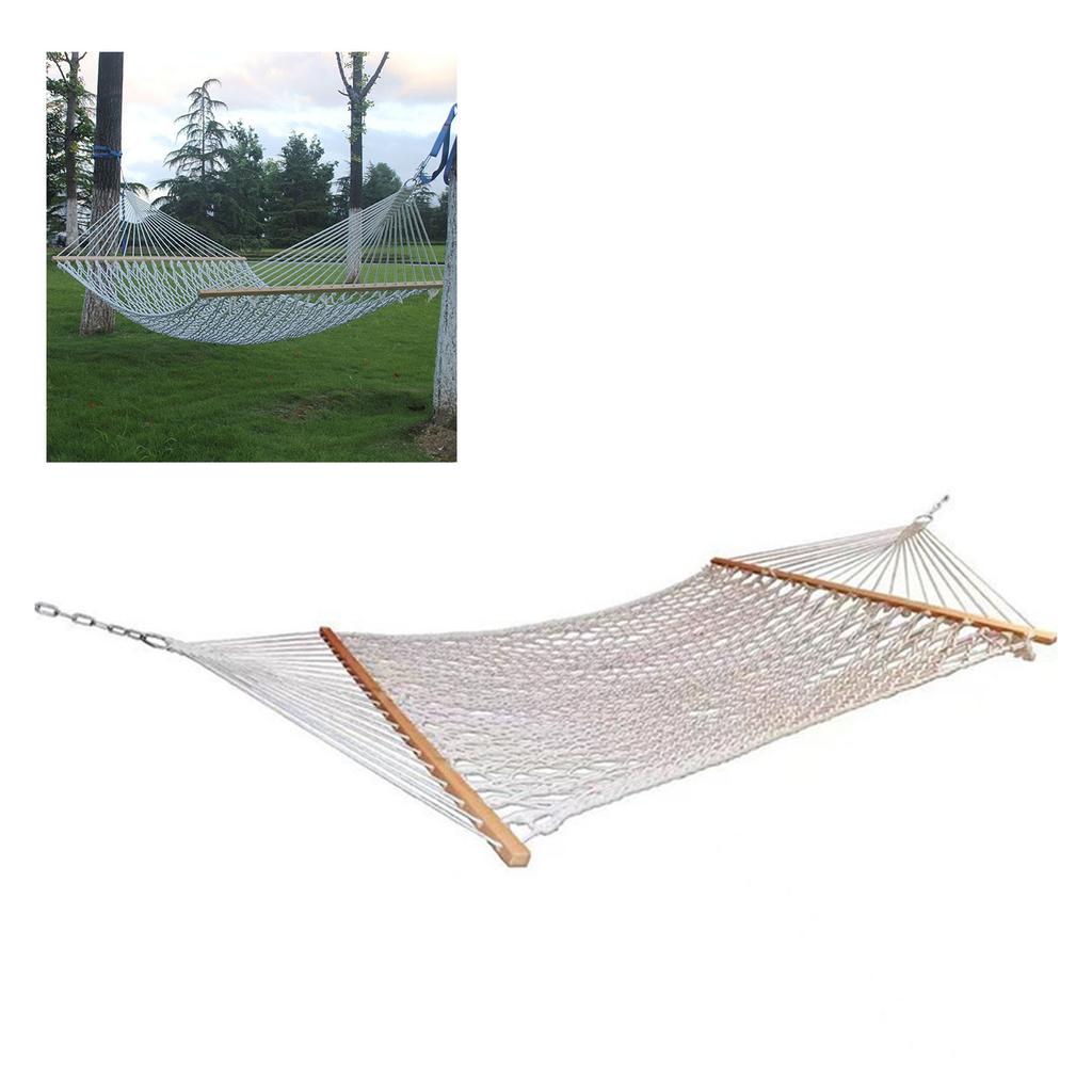 Mesh Hammock Brthable 350lb Load Bring Prevent Rollover Hand Woven Cotton Rope Hammock with Sprder Bar for Yard Patio