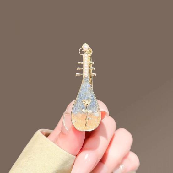 1/4Pcs Women Hair Clips Faux Pearl Decorations Floral Design Secure Fit Hair Pins Lute Shape Hairpins Formal Hairstyle Accessories