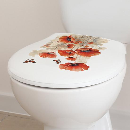 Toilet Sticker Removable Self-adhesive Waterproof PVC Living Room Bathroom Wall Art Floral Toilet Lid Decoration