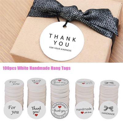 Kraft Paper Tags 7 x 4cm 100PCS White Scallop Label Blank Cards Handmade Hang Label Gift Cards with Small Hole Wedding Birthday Party Favour Label Price