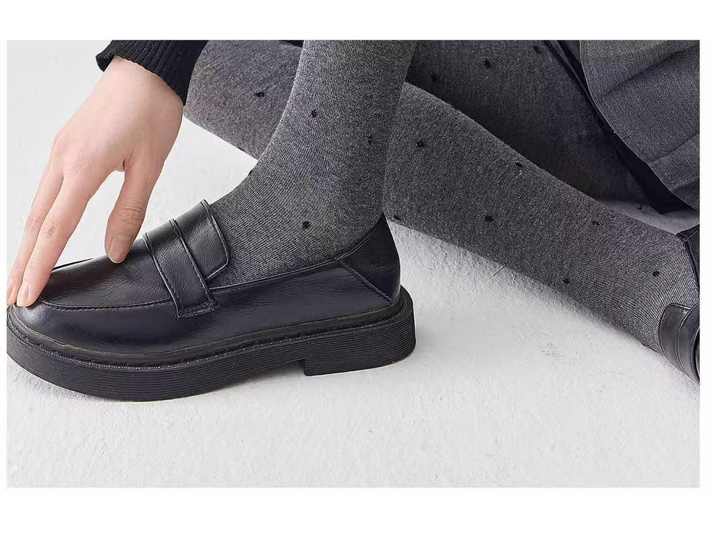 Women's Gray Polka Dot Fleece-Lined Leggings - Autumn/Winter Slimming Vertical Stripe Thickened Pantyhose