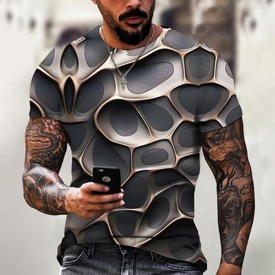 Heren 3D onregelmatig patroon mode T-shirt, straat designer korte mouw kleding, oversized top, casual sportkleding