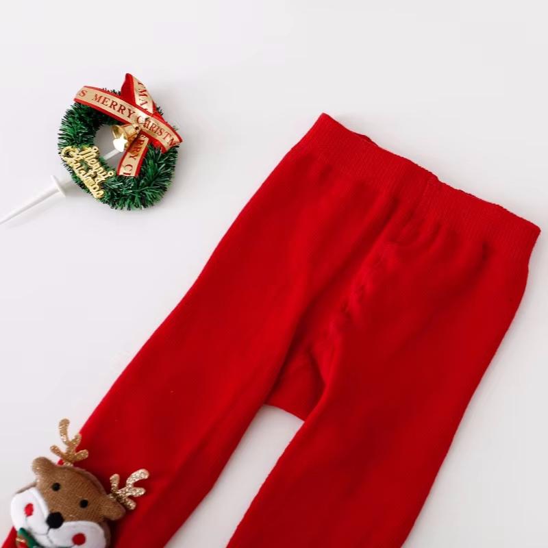 2piece/set Infant Baby Girl Tights Christmas Newborn Elk Pantyhose for Girls Cotton Red Santa Claus Knitted Girls Stockings