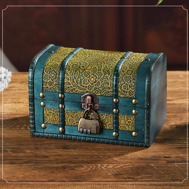 Handcrafted Vintage Wood Treasure Chests Decorative Jewelry Organizers Case With Secure Lid For Home Storage