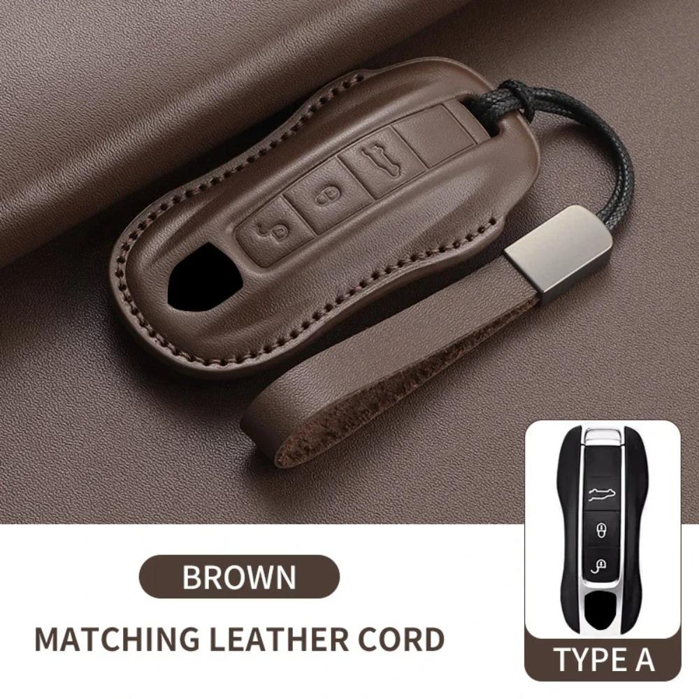 

Car Key Case Cover Shell for Porsche 718 Cayenne Panamera 911 Macan Taycan Cayman Boxster Top Layer Leather Car Key Accessories