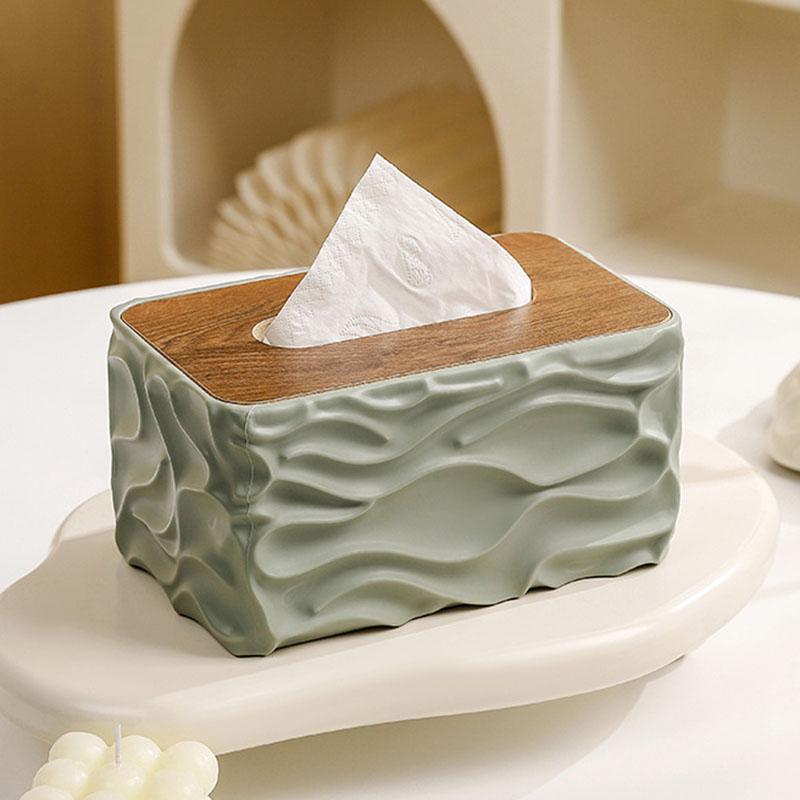 1PC Modern Minimalist Large Tissue Box Holder with Polished Brown Lid - Square Plastic Storage Organizer Suitable for Bathroom & Living Room
