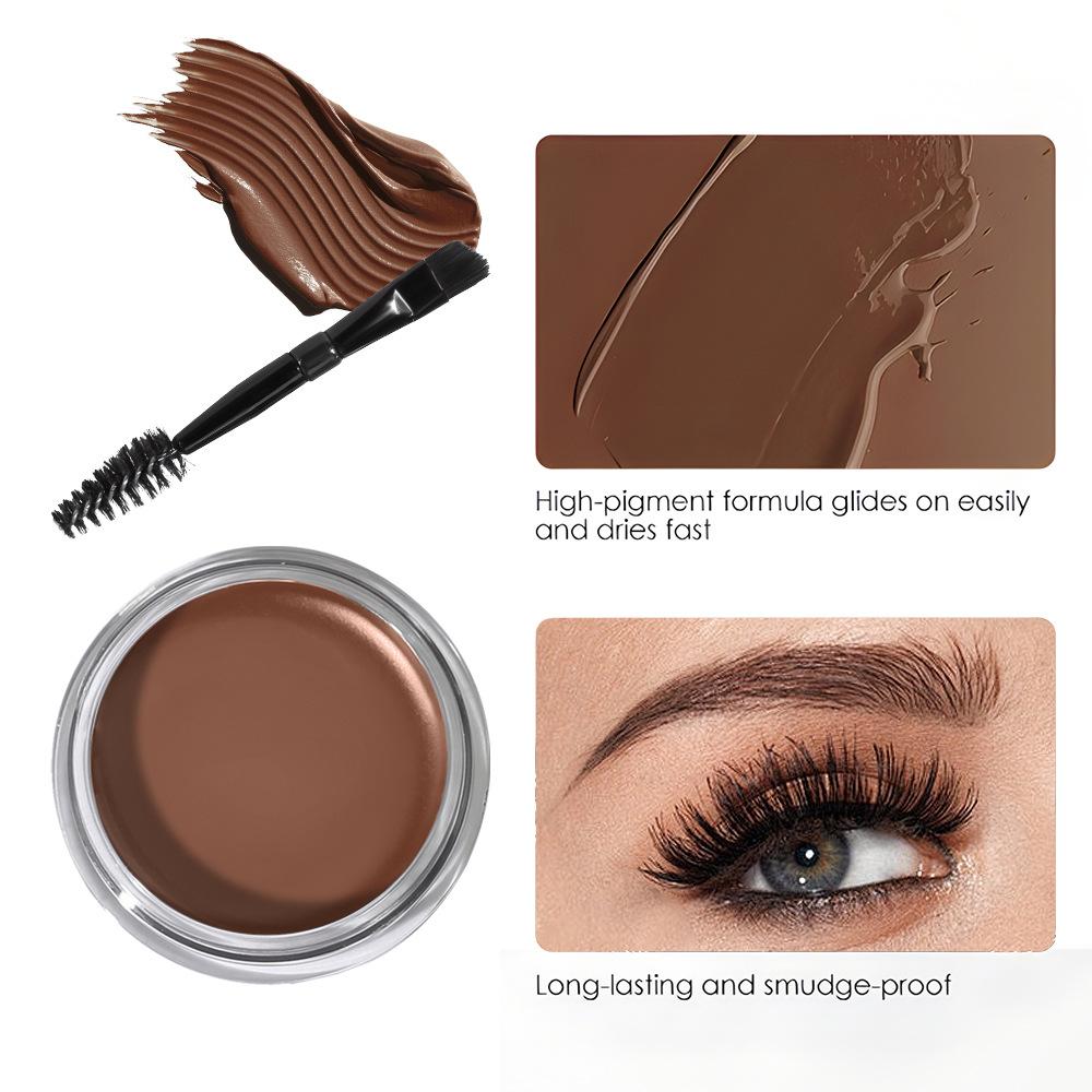 Eyebrow Pomade and Brush Set Waterproof Long-Lasting Smudge-Proof Brown Brow Gel Cream 3D Natural Feathered Wild Eyebrow Makeup for Women