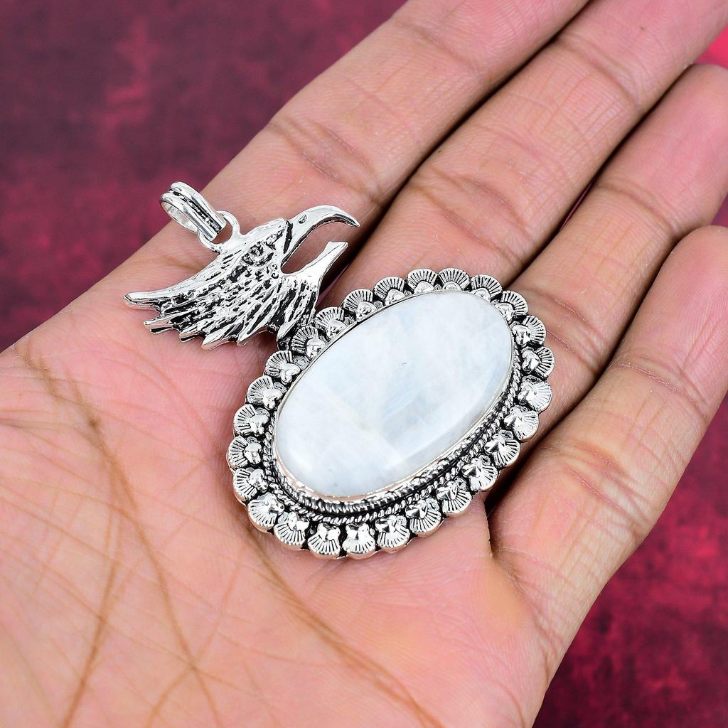 Bijuterii cu piatră prețioasă cu pandantiv cu piatră de lună curcubeu, pandantiv din argint solid 925, bijuterii frumoase realizate manual