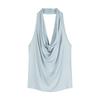 Temperament blue swinging collar neck sling vest women's summer slim spice girl design sense sleeveless backless top outer wear