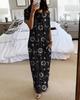 Women's Star Moon Print Short Sleeve Long Dress - European and American Style