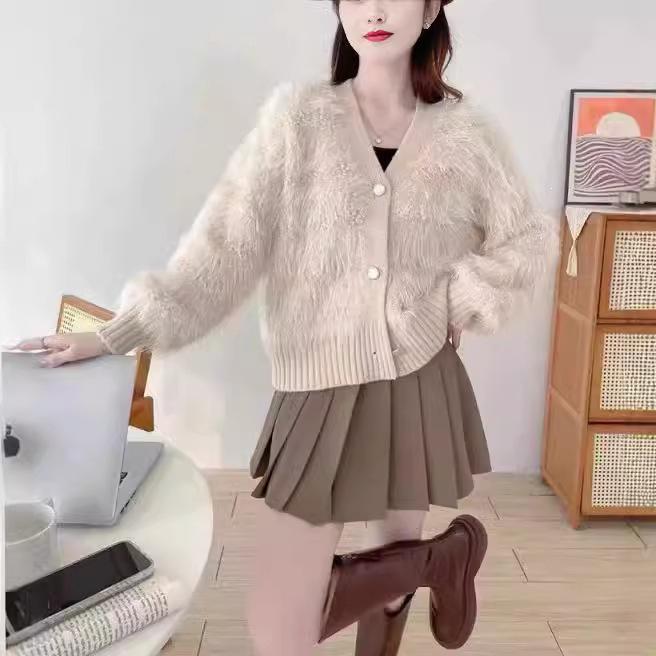 Women's Autumn/Winter Faux Mink Velvet Knit Cardigan - Soft, Glossy, and Cozy Sweater Jacket