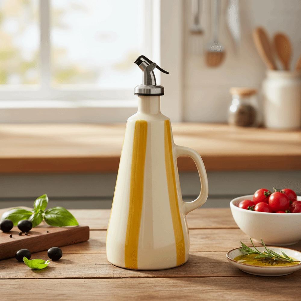 Cone-shaped Olive Oil Dispenser Automatic Pouring Ceramic Seasoning Bottle  Restaurant