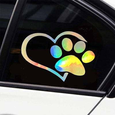 Love Heart Dog Paw Footprint Highly Reflective Sticker For Car Window Bumper Night Driving Warning Sign Reflector Animal Decal
