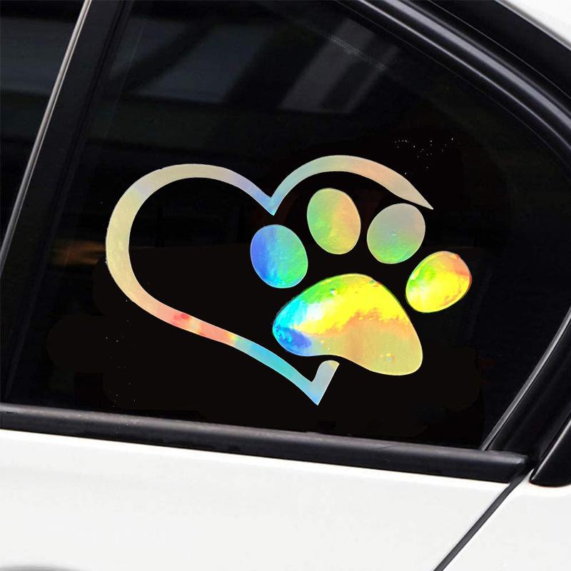 Love Heart Dog Paw Footprint Highly Reflective Sticker For Car Window Bumper Night Driving Warning Sign Reflector Animal Decal