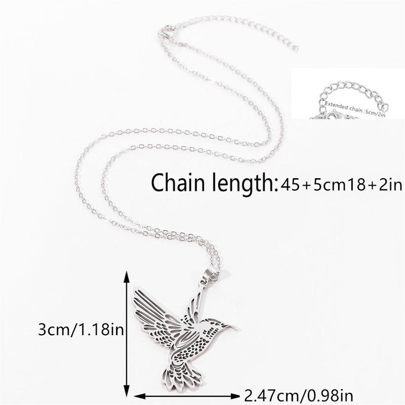 Fashion Simple Hollow Hummingbird Pendant Stainless Steel Sweater Necklace For Women