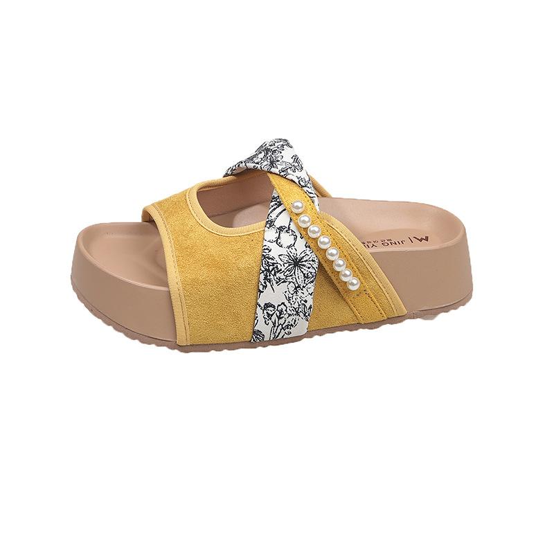 

2025 spring new French retro square head soft bottom bag head slippers wear holiday bow fairy wind gentle shoes 40