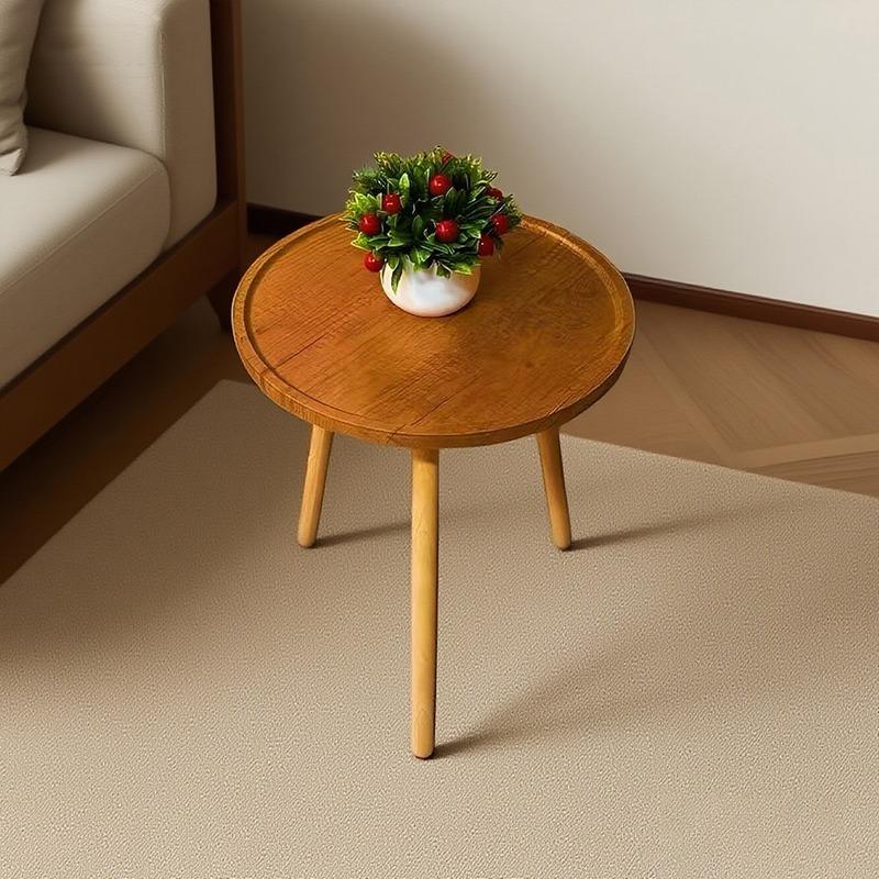 1PC Wooden Round Side Table - Multi-functional Tool Hanging Floor Storage Rack, Artistic Coffee Table