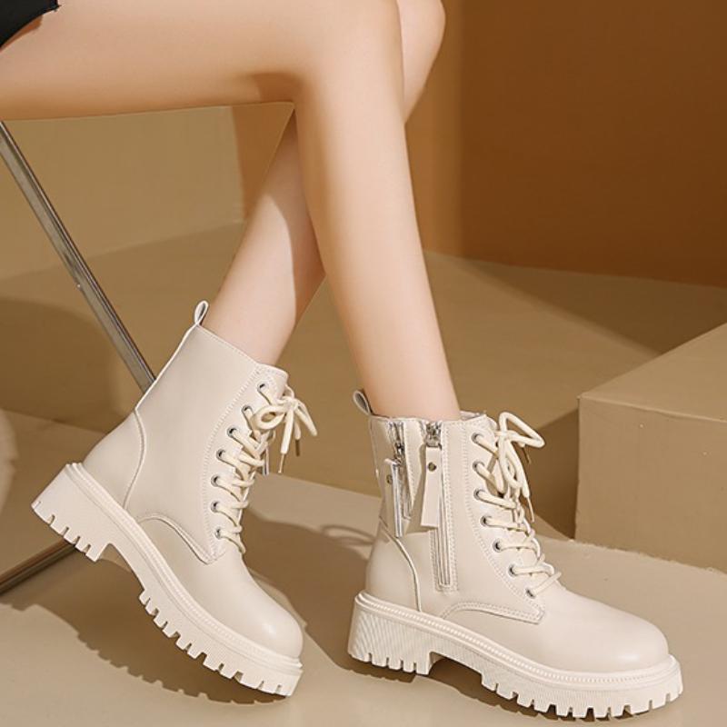 Women Platform Boots Short Plush Solid Color Lace Up Side Zipper Ankle Boots Winter Women Shoes 2026 Large Size 42 Ladies' Shoes