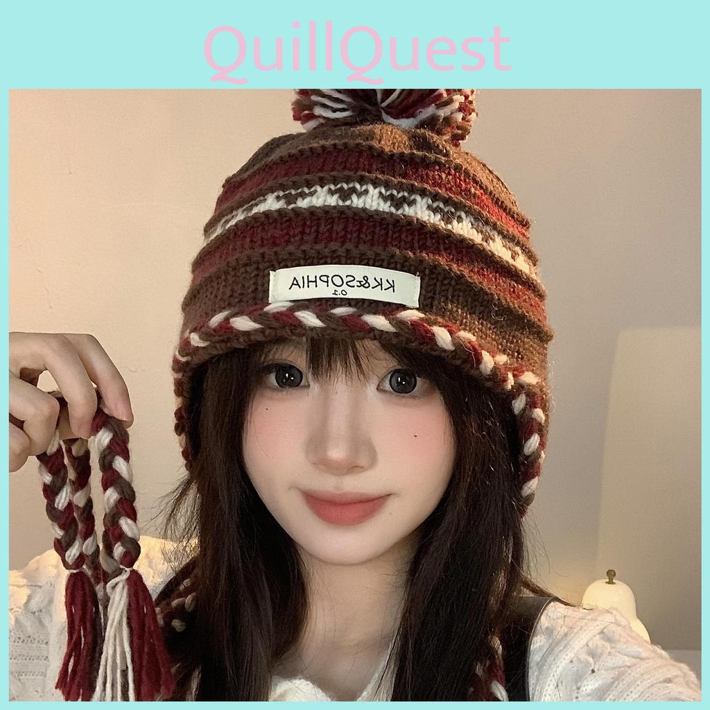 Knitted Chic Cozy Winter Hat For Women Featuring Colorful Pom Poms And Warmth