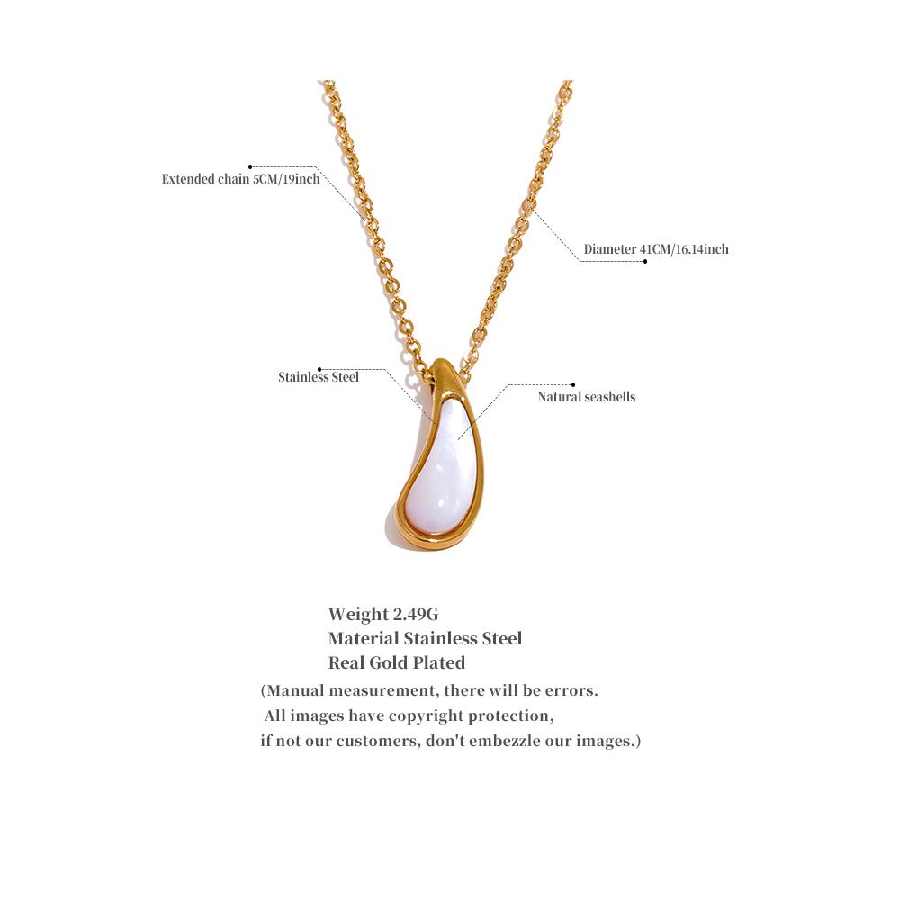 Yhpup Stainless Steel Natural Shell Water Drop Chic Pendant Necklace for Women Fashion Exquisite Jewelry Bijoux Femme Gift