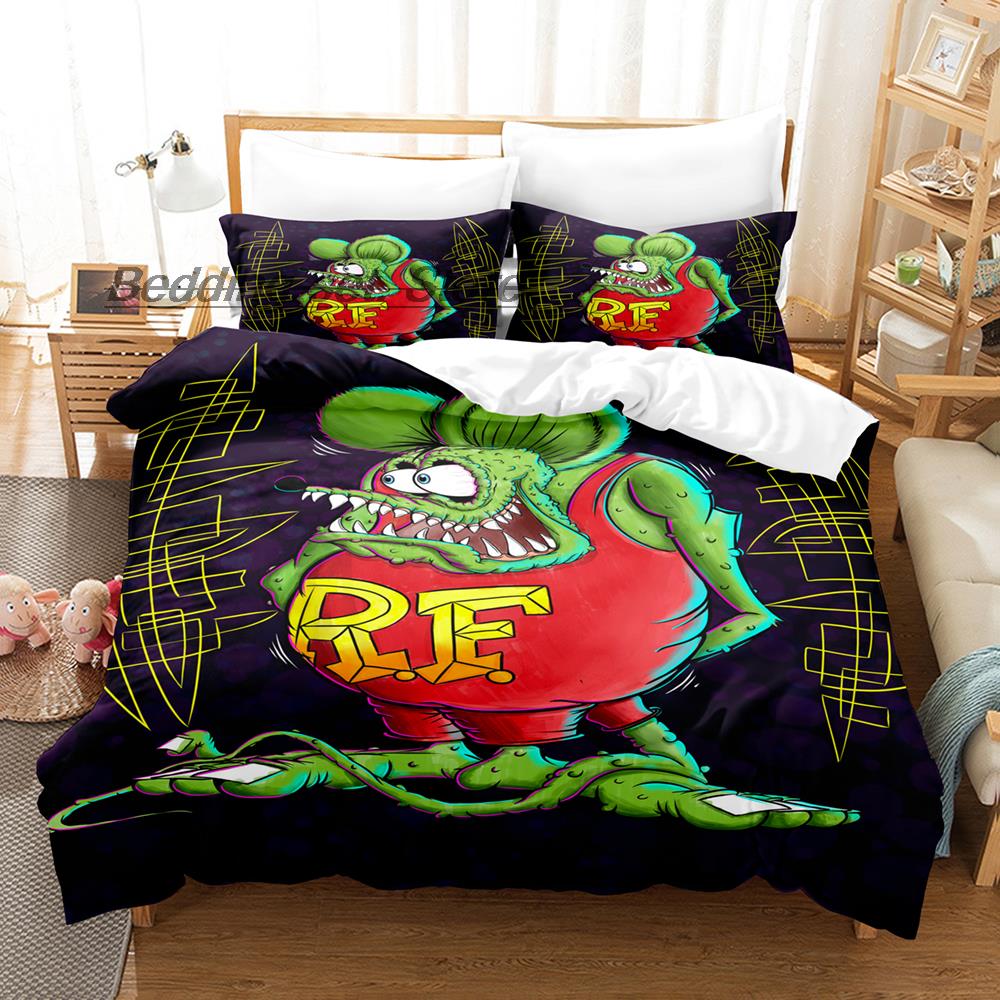 New Rat Fink Bedding Set Single Twin Full Queen King Size Bed Set Aldult Kid Bedroom Duvetcover Sets 3D Anime Bed Sheet Set