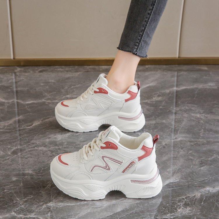 [Youshilai] Fashion color matching casual sports shoes women's 2025 spring new thick-soled inner height-increasing temperament single shoes