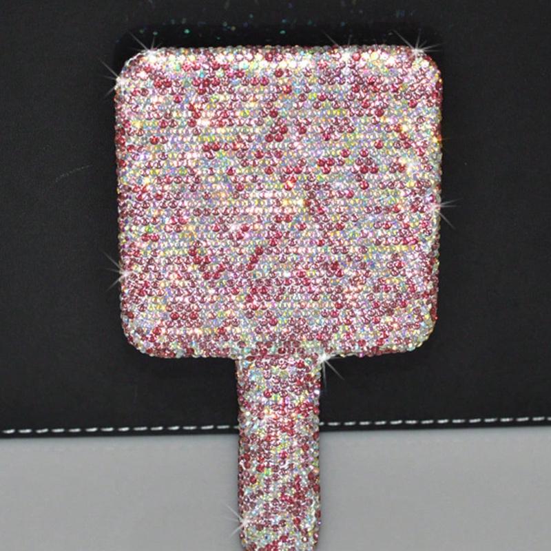 1pc Portable Crystal Rhinestone Handheld Mirror, Rhinestone-Encrusted ABS Beauty Handle Makeup Mirror, Bling Bling Princess Mirror for Makeup Touch-Up