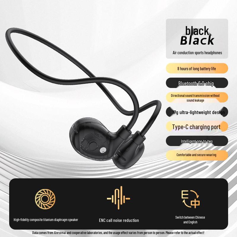 V6 Bone Conduction Wireless Bluetooth In-Ear Headphones - Open Ear Hook Style for Secure Fit During Sports Activities