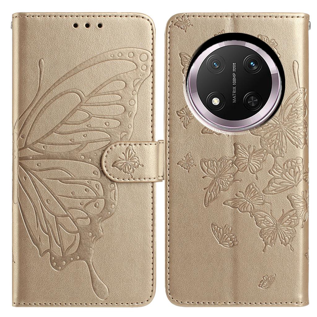 Wallet Stand Case for Honor X9c 5G/X60 Pro 5G/Magic7 Lite 5G Butterfly Imprinted PU Leather Flip Phone Cover with Strap