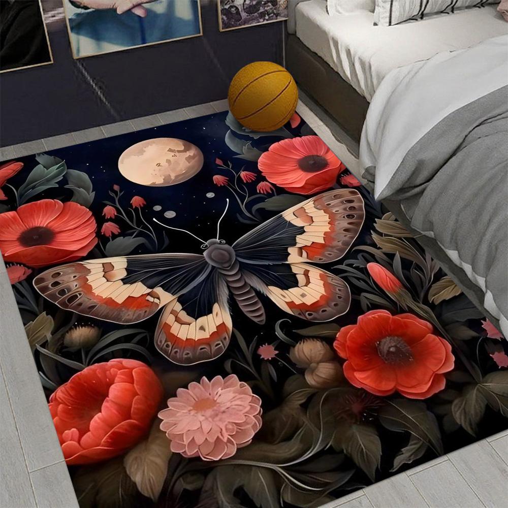 Mysterious Butterfly Plant  Area Rug for Home Living Room Bedroom Kitchen  Rug Non-slip Flannel Rug Machine Washable Floor Mat