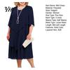 Layered Hem Flowy Dress Women Spring Summer Midi O-neck Half Sleeve Party Wedding Guest Elegant Chiffon