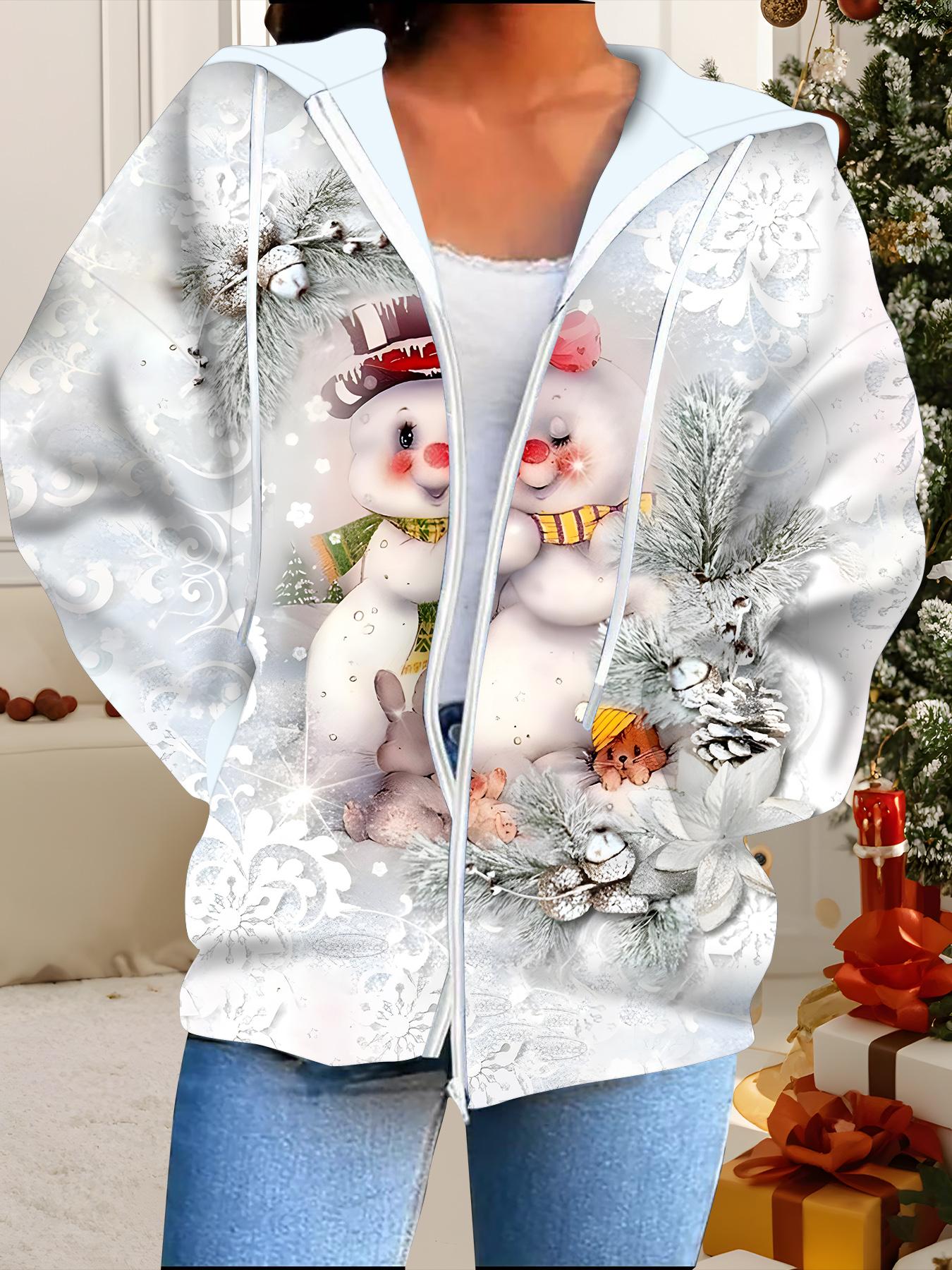 

Рождественский кардиган с капюшоном, 3D-печать, большого размера, осенне-зимний, в стиле ретро 6XL белый
