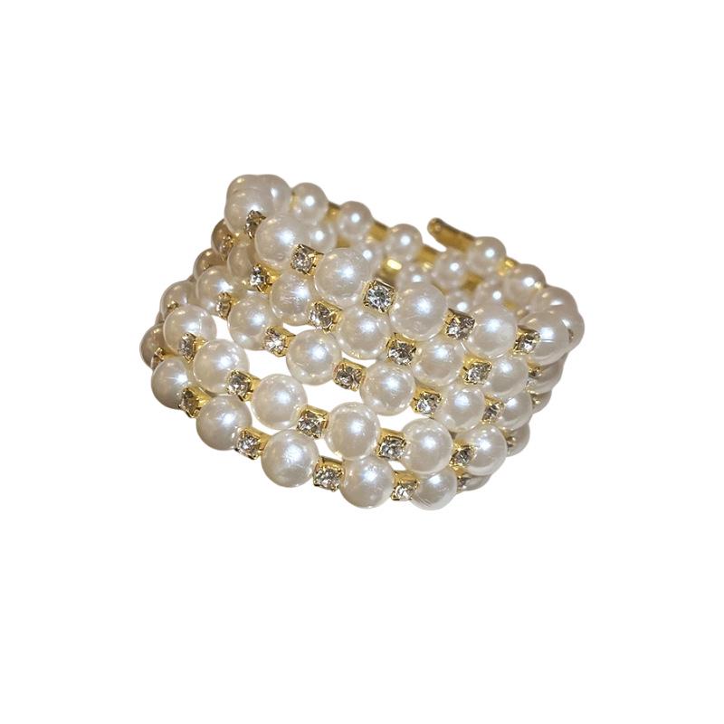European-American Vintage Pearl & Diamond Open Bangle: Luxurious, Versatile Court-Style Bracelet