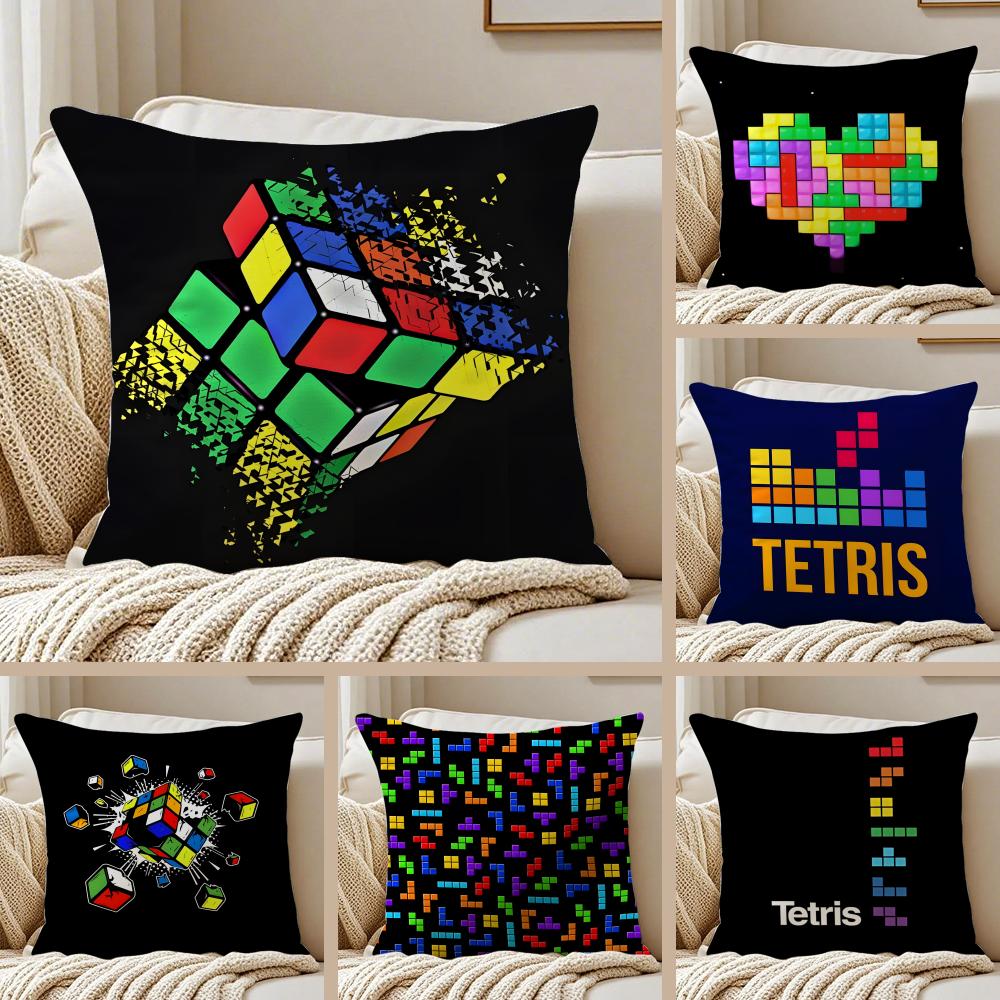 Housse de coussin taie d'oreiller Jeu de puzzle classique T-Tetris Anti-acariens Décoration de canapé de salon Coussin Chambre