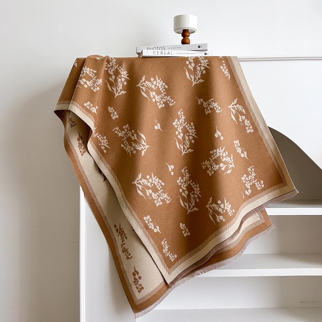 Winter Luxury Two-Sided Imitation Cashmere Scarf Women Floral Print Outdoor Warm Thick Shawl Soft Muffler Neckerchief